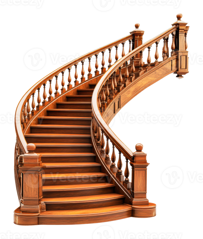 Chic wooden spiral staircase design png