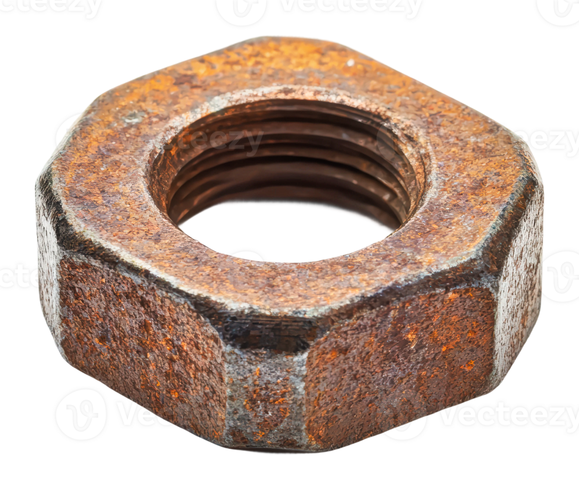 Rusty metallic nut found on the ground png