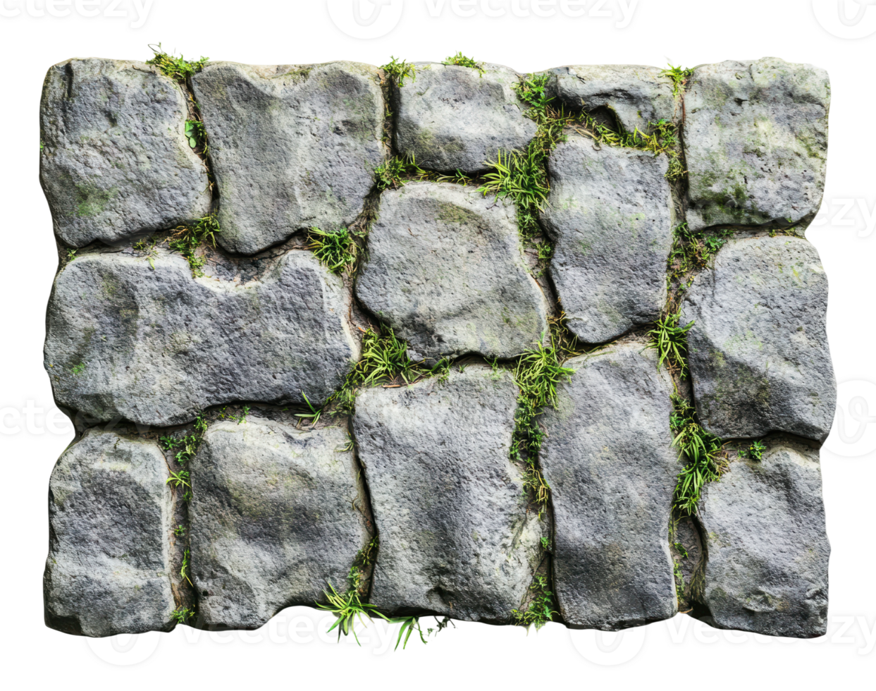 Stone wall with grass patches in natural setting png