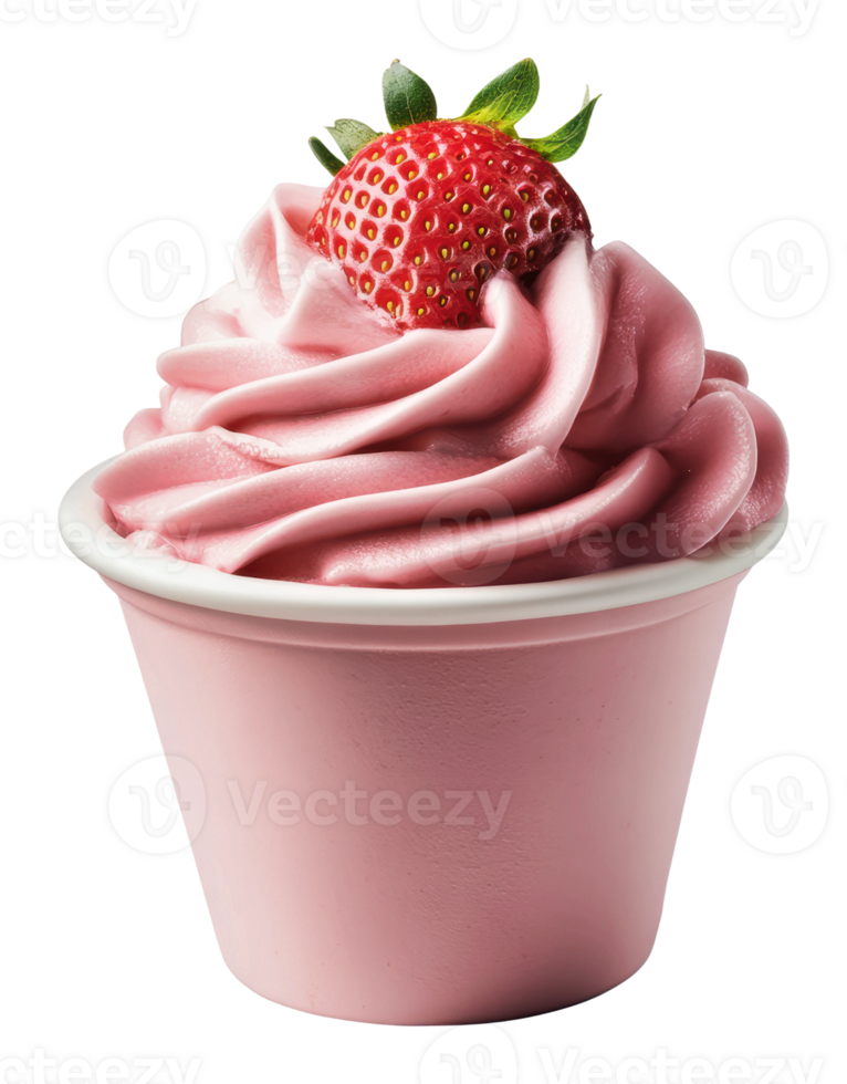 Creamy pink dessert topped with fresh strawberry png