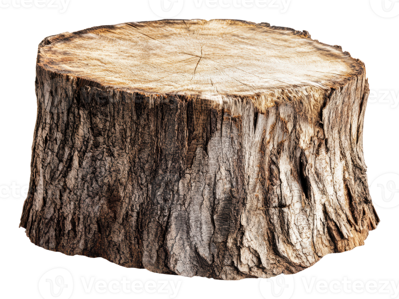Natural wood stump from a tree cut down recently png