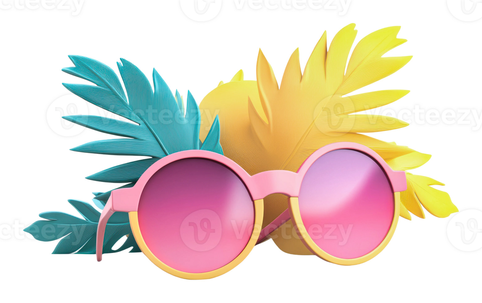 Sunglasses with vibrant tropical leaves png