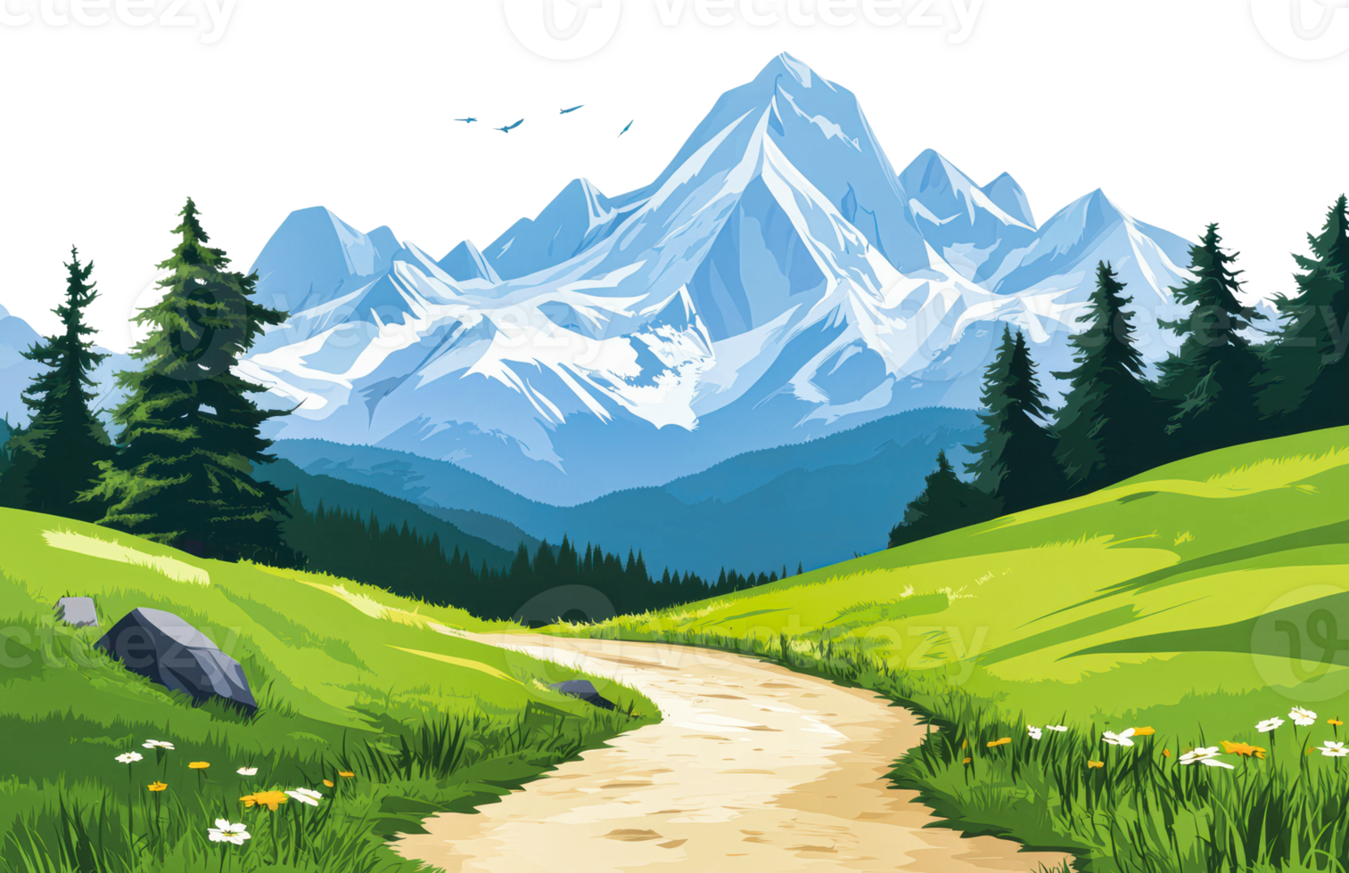 Scenic mountain landscape with a winding path png