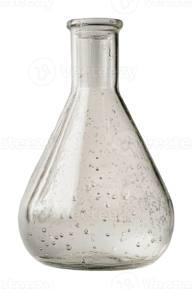 Bubbly laboratory flask in clear glass png