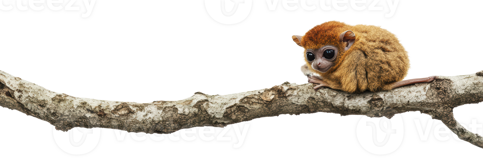 Cutest small primate resting on a tree branch png