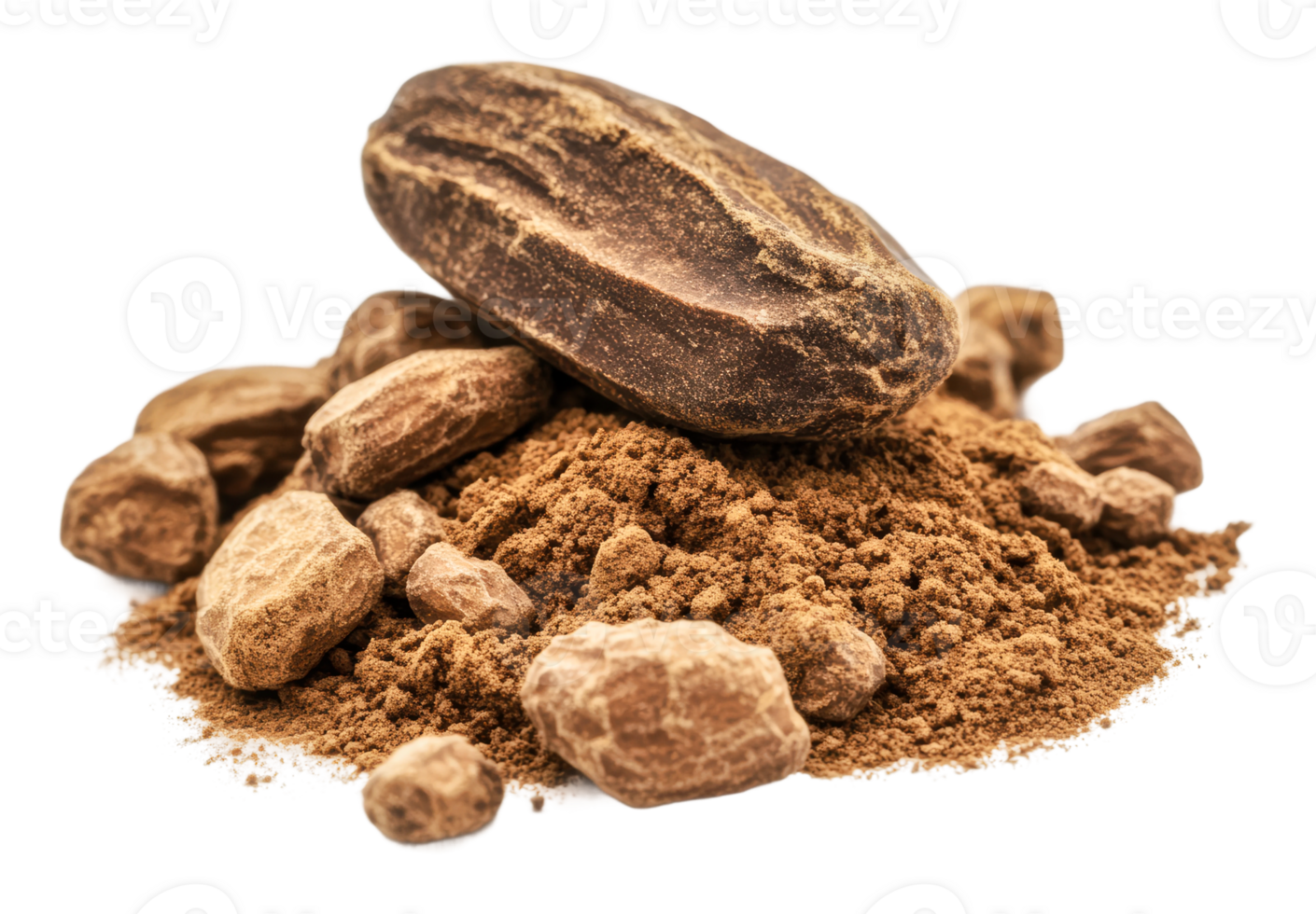 Cocoa powder and beans stacked up png