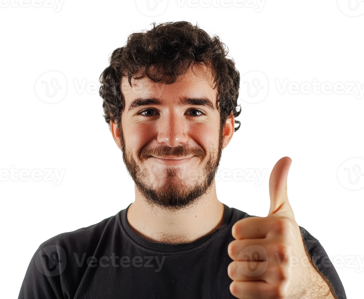 Young man smiling and giving thumbs up in studio png