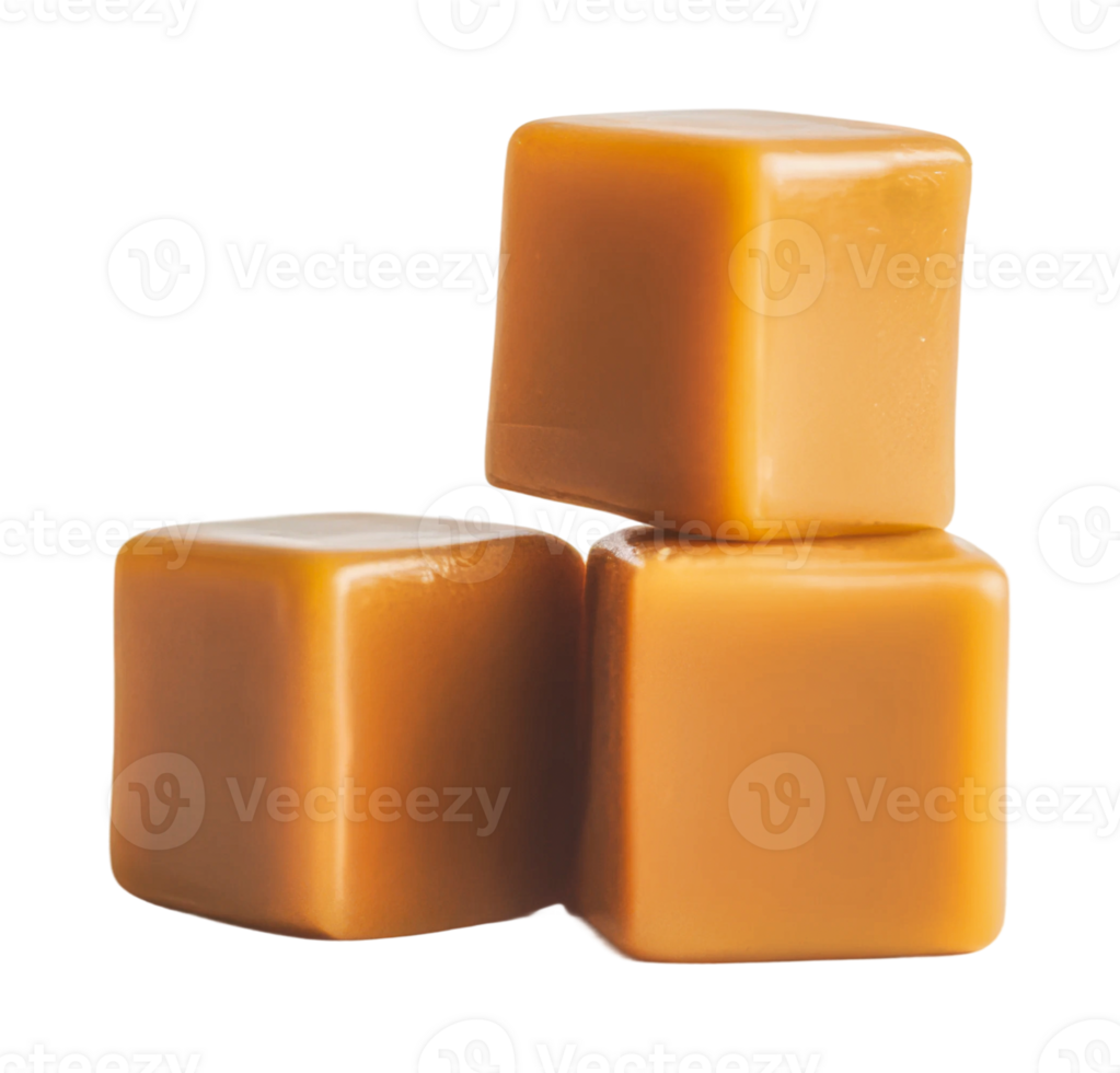 Caramel cubes stacked in a neat arrangement png