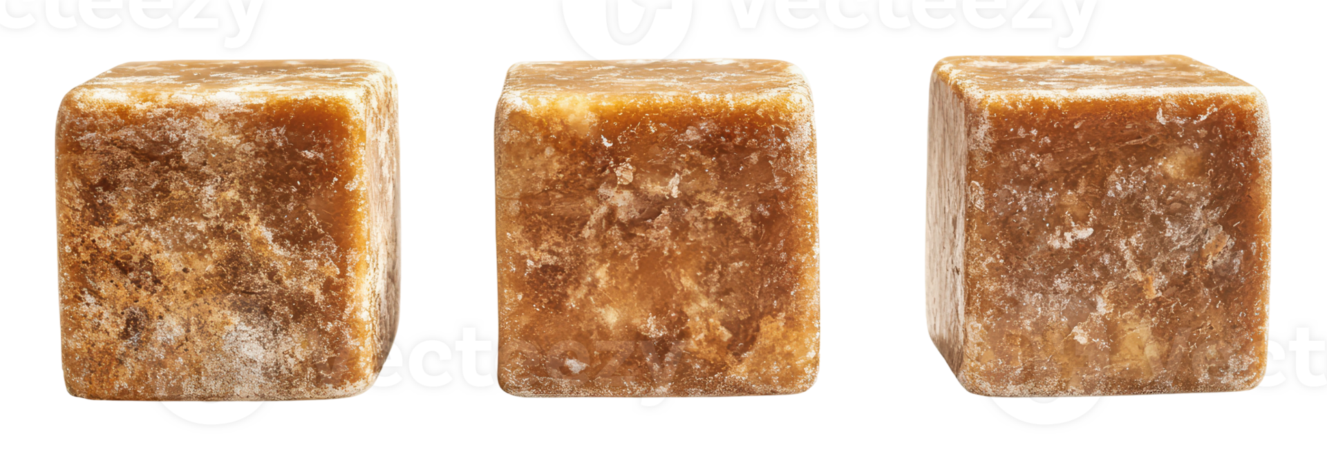 Brown sugar cubes in a row on white background png