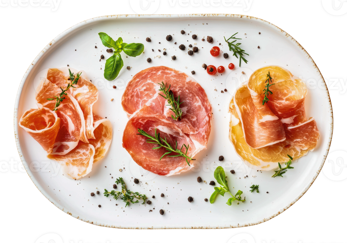 Delicious assortment of cured meats with herbs png