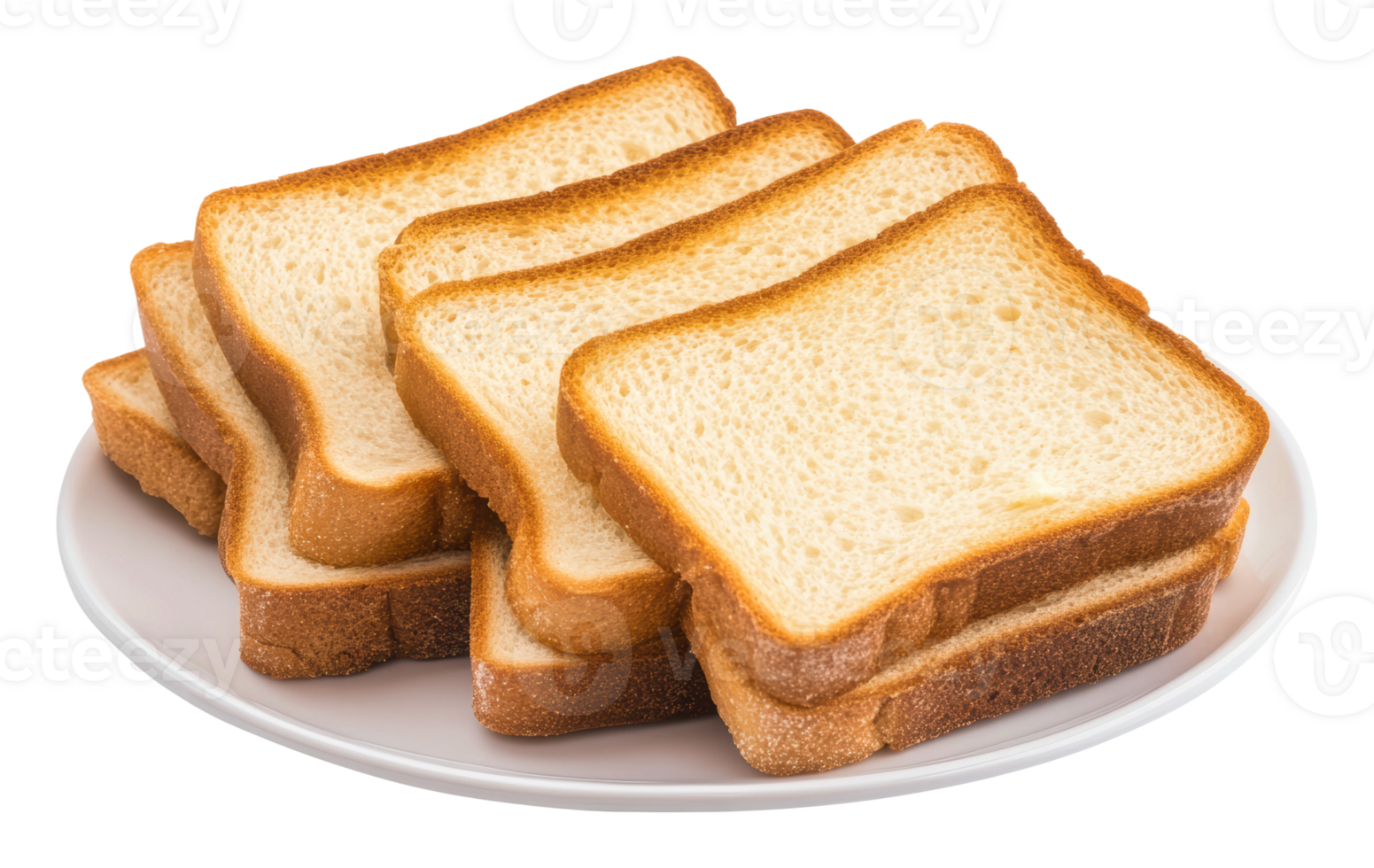 Freshly baked slices of bread on a white plate png