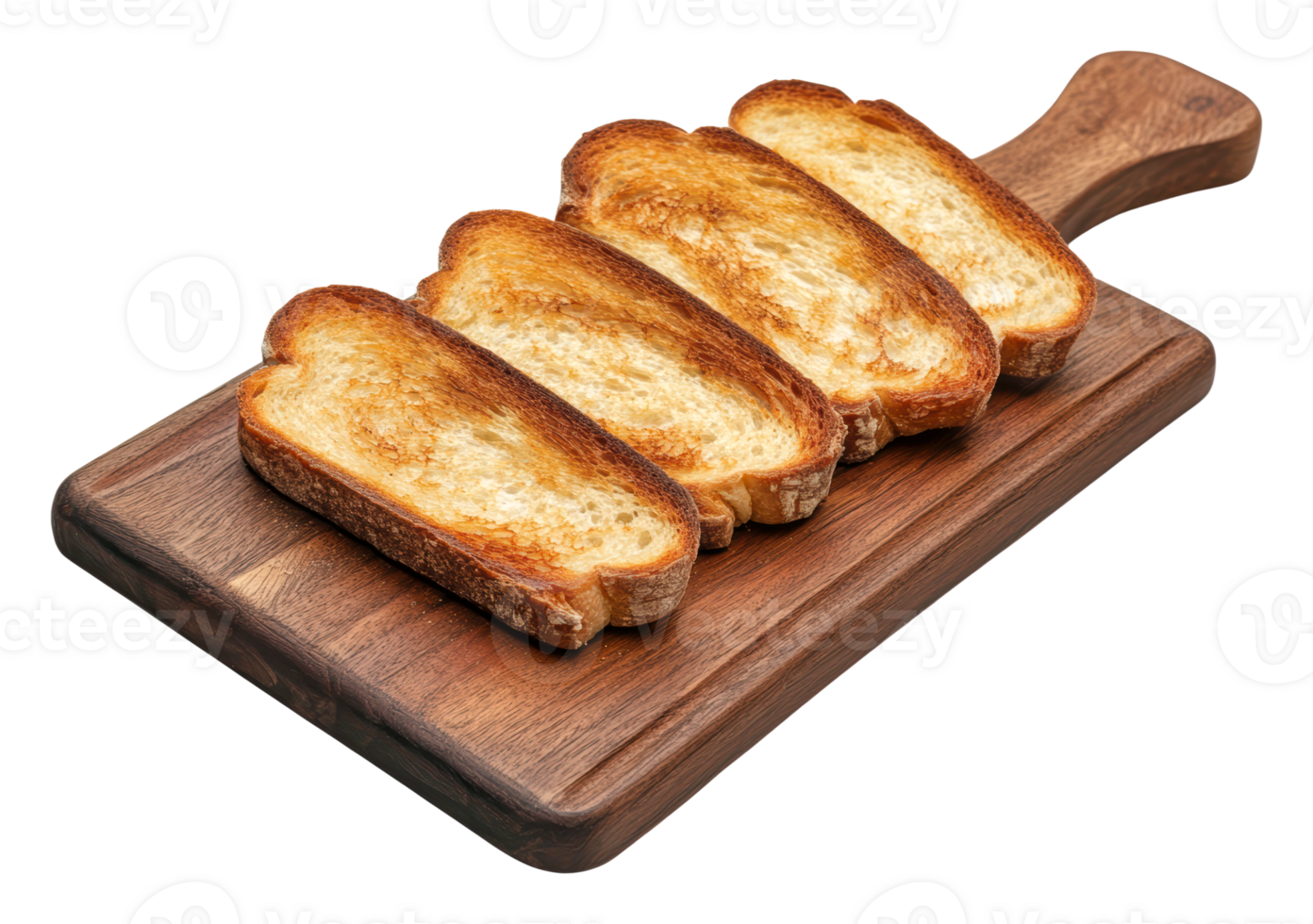 Toasted bread slices on wooden cutting board png