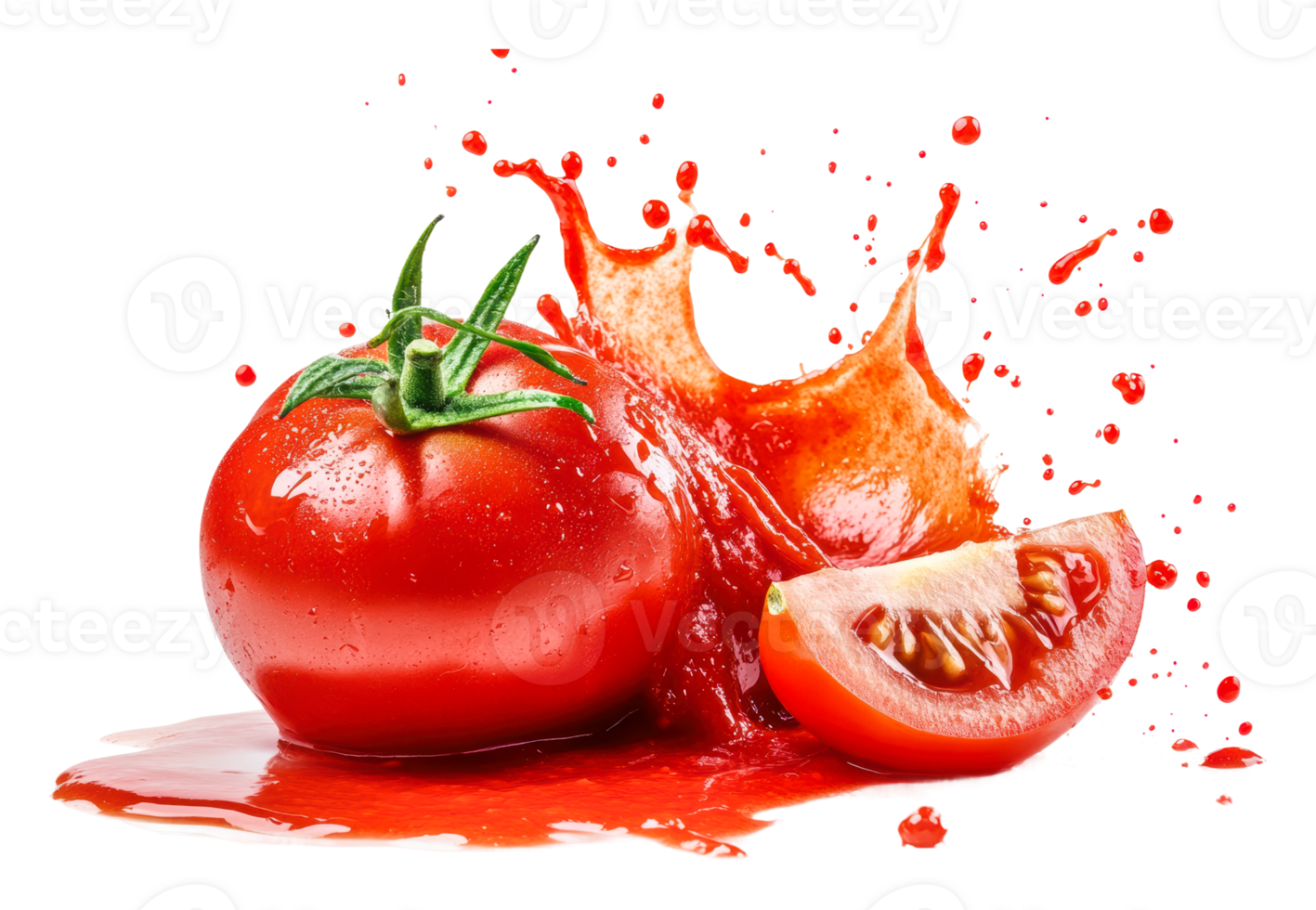 Fresh tomatoes splashing in a burst of juice png