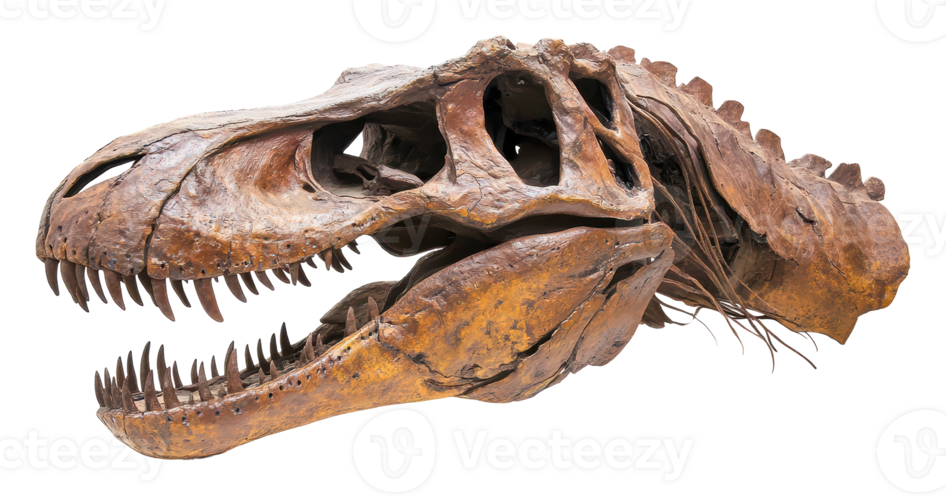 Realistic dinosaur skull display at museum exhibit png