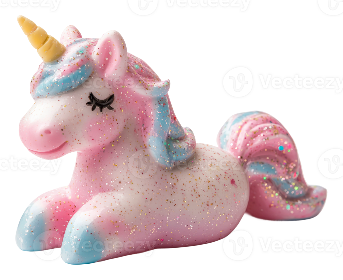 Colorful unicorn figurine with sparkles on display png