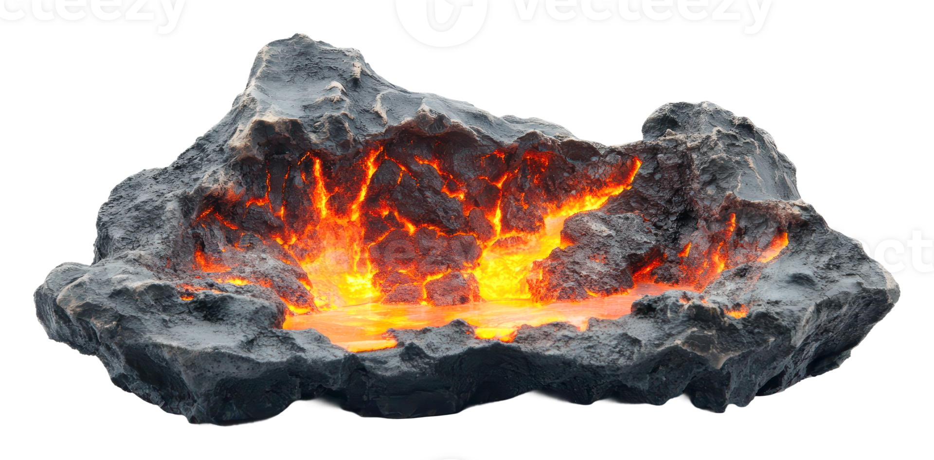 Lava rock formation with glowing orange lava flow png