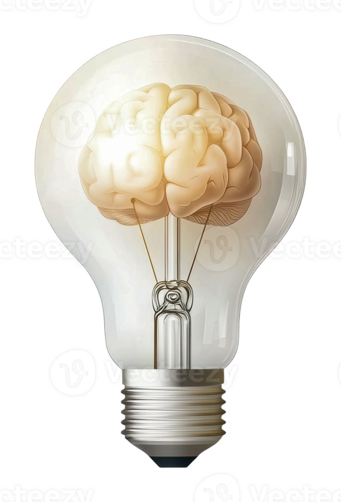 Creative concept of a brain inside a light bulb png