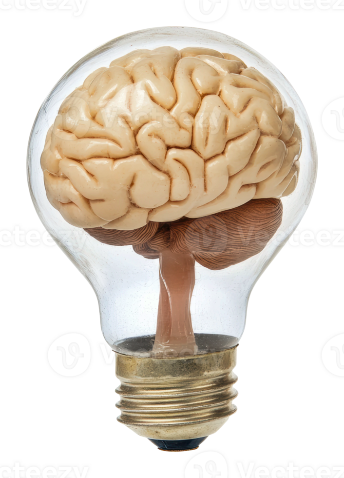 Creative light bulb design featuring a brain png