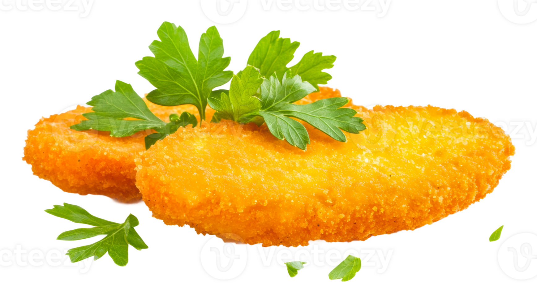 Crispy breaded chicken tenders with garnish png