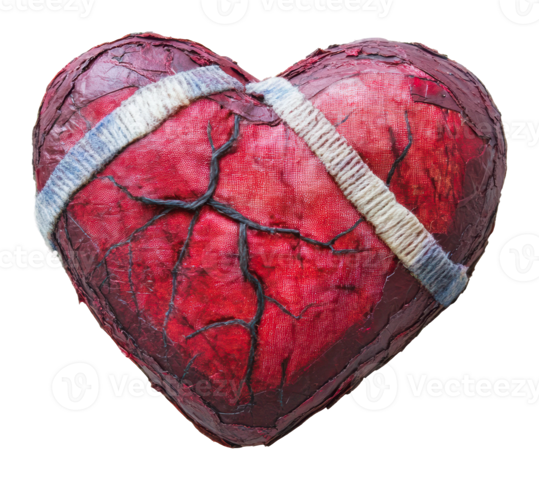 Handcrafted heart sculpture with a unique texture png