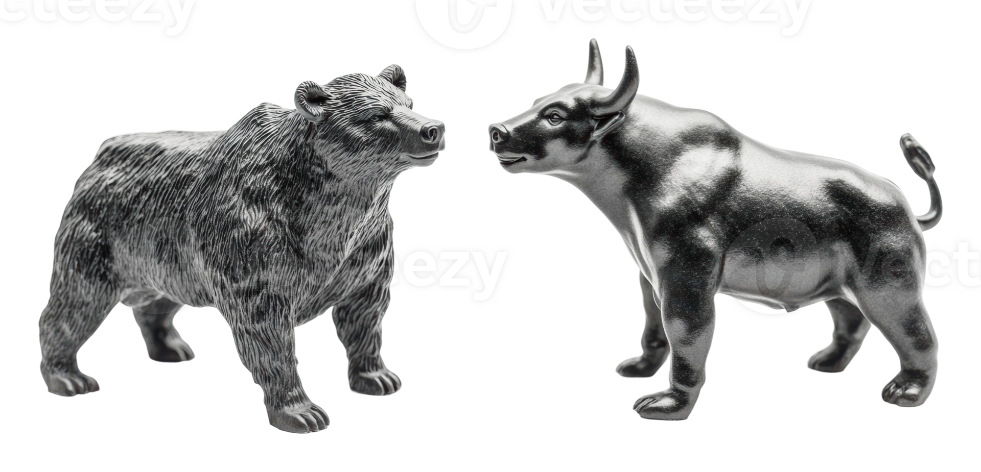 Bull and bear figurines symbolize market trends png