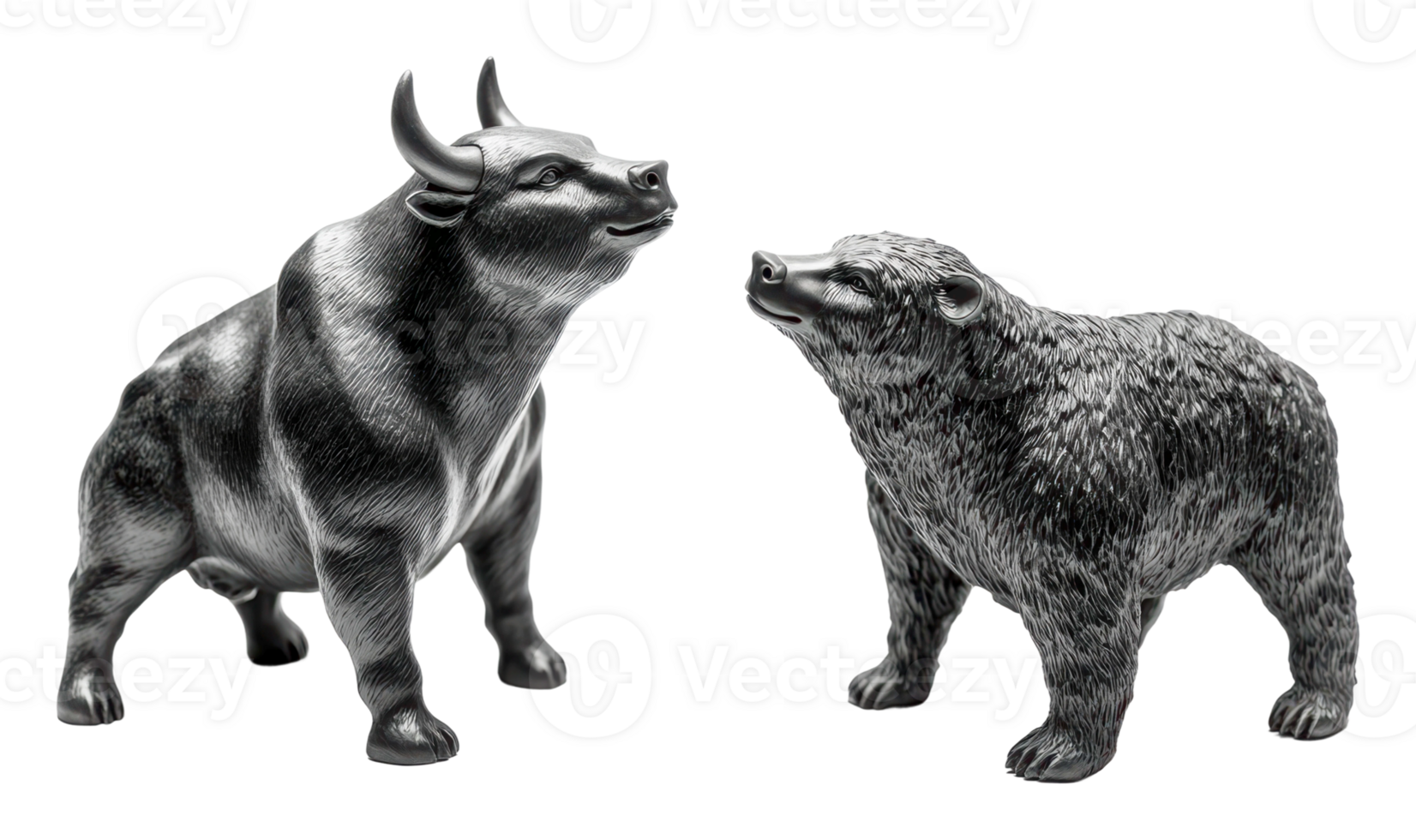 Bull and bear figurines representing market forces png