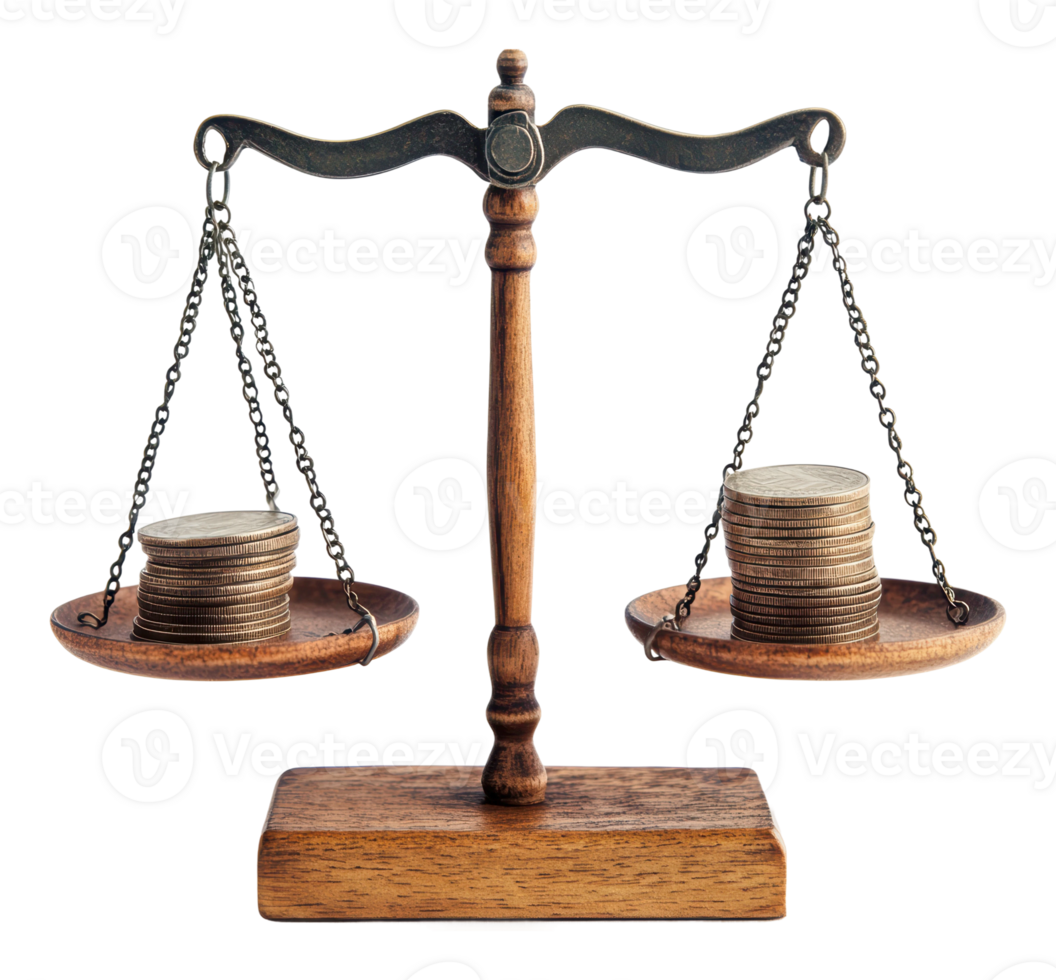 Balancing coins on a vintage scale in a studio png