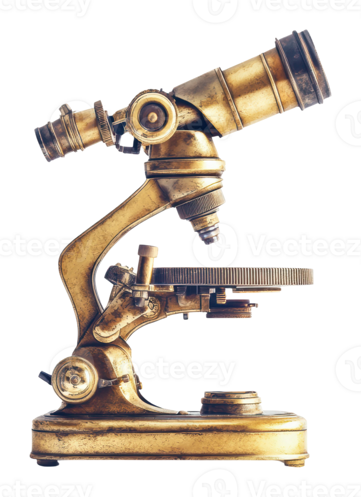 Intricate vintage brass microscope png