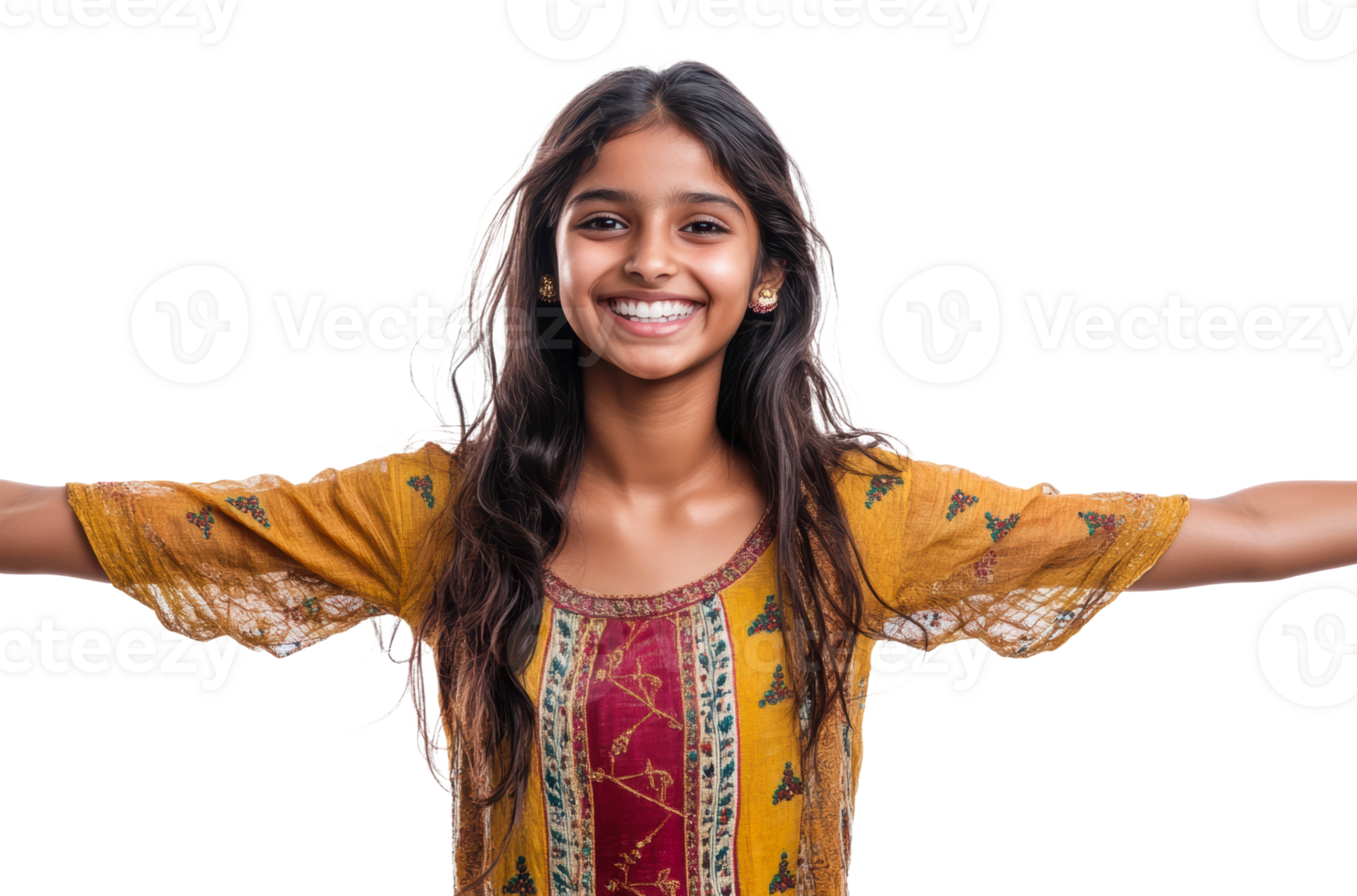 Joyful girl with open arms png