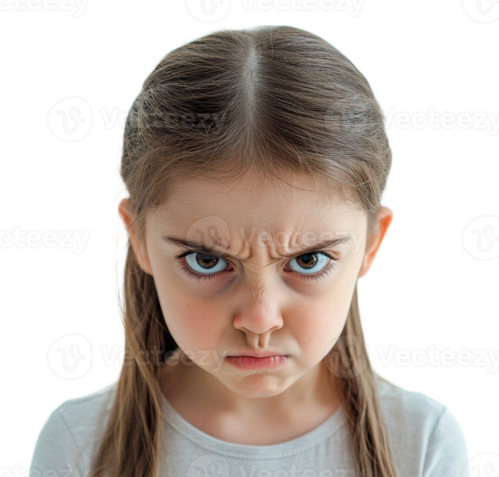 Young girl shows strong expression of anger png