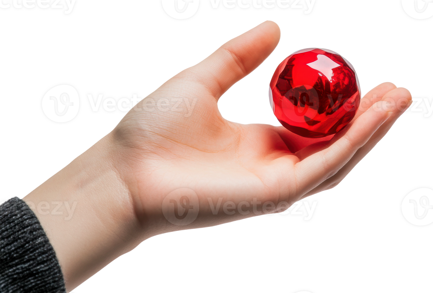 Hand holding a shiny red sphere indoors png