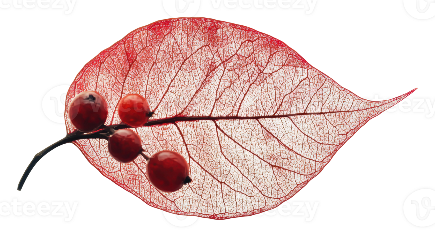 Intricate red leaf with berries png