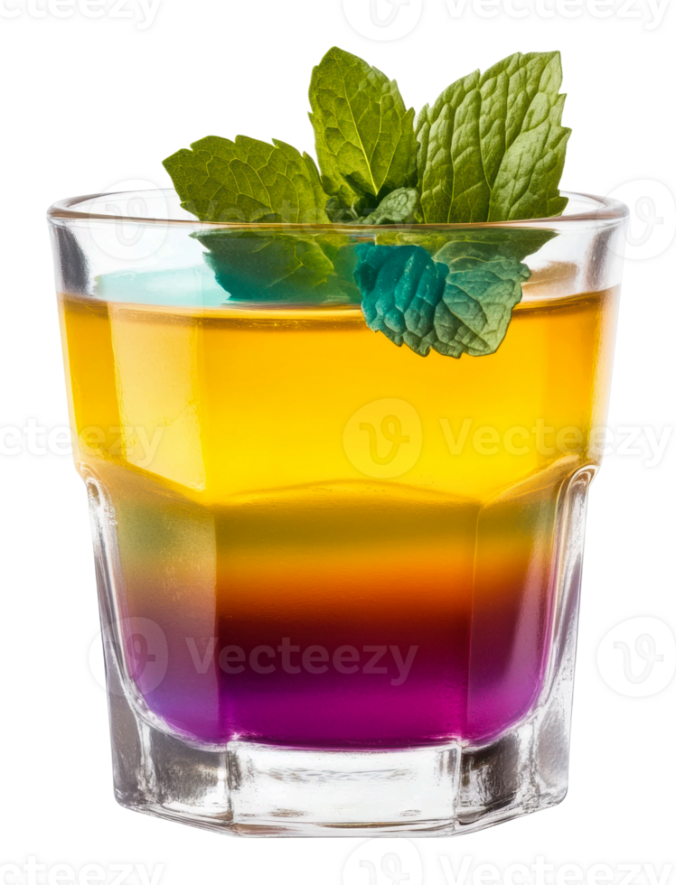 Colorful layered drink served in a clear glass png