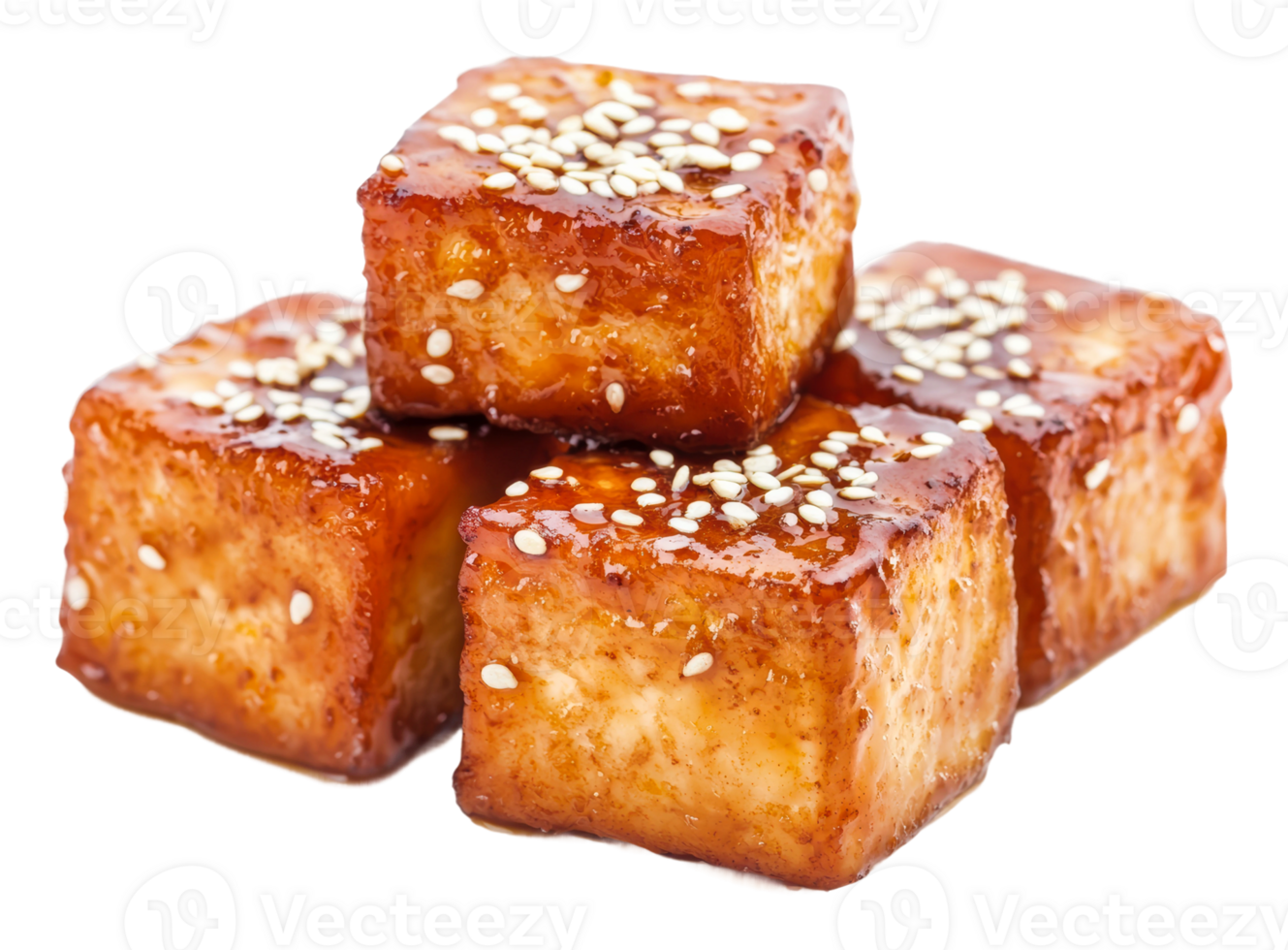 Deliciously glazed tofu cubes with sesame seeds png