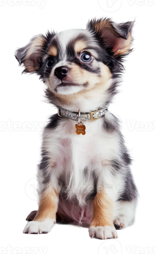 Cute playful puppy with blue eyes sitting softly png