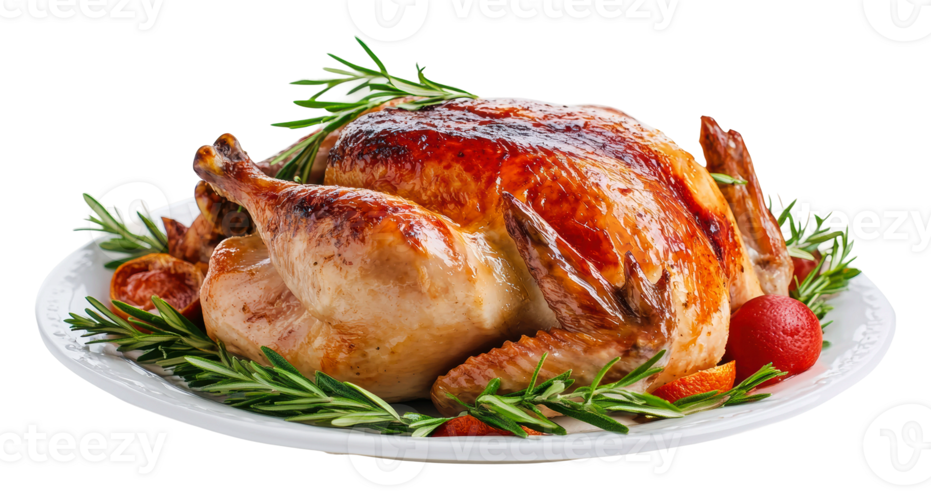 Roast turkey garnished with herbs and vegetables png