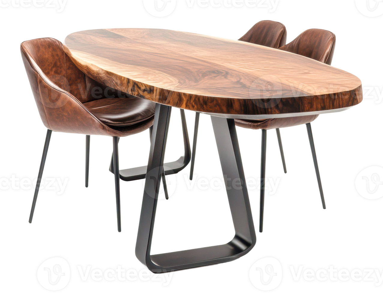 Stylish wooden table with modern chairs for dining png