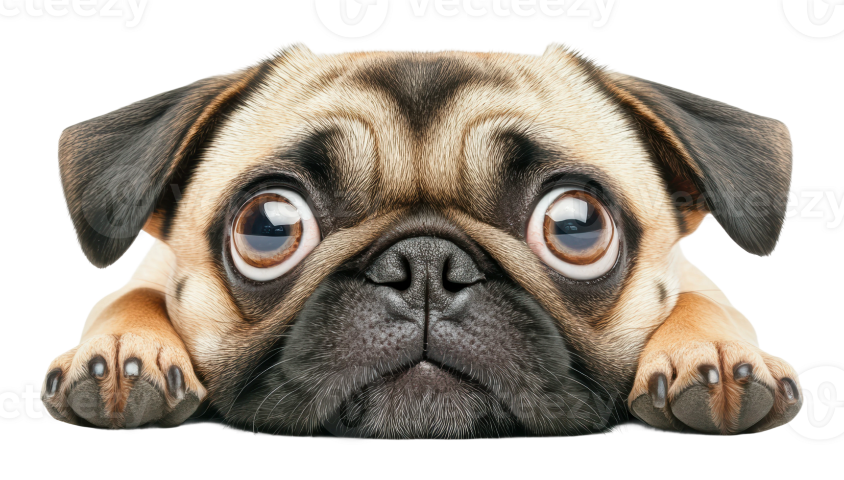 Cute pug looking curiously with big eyes png