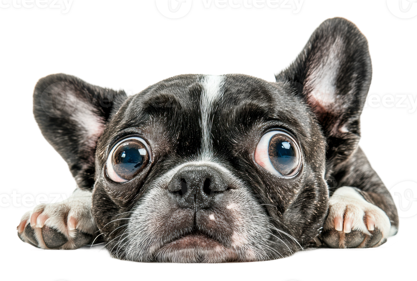 Curious black and white dog with big eyes png