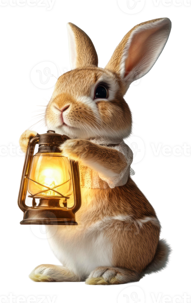 Rabbit holding a lantern at twilight outdoors png