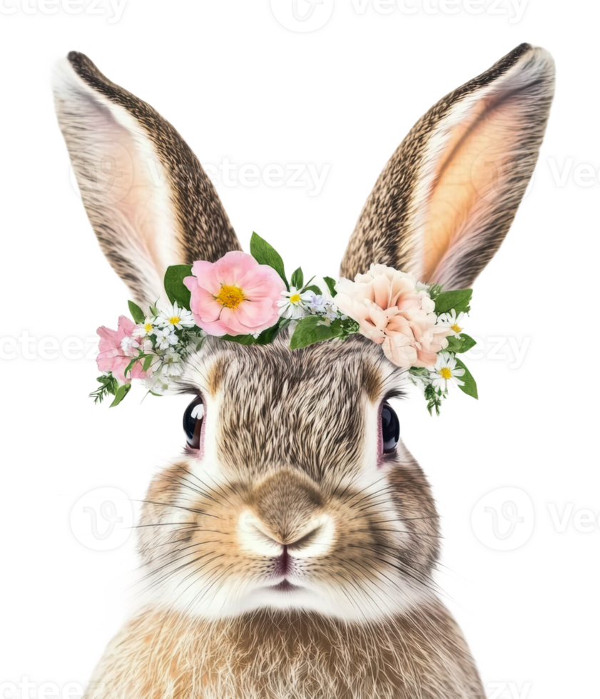 Floral crown rabbit on white png