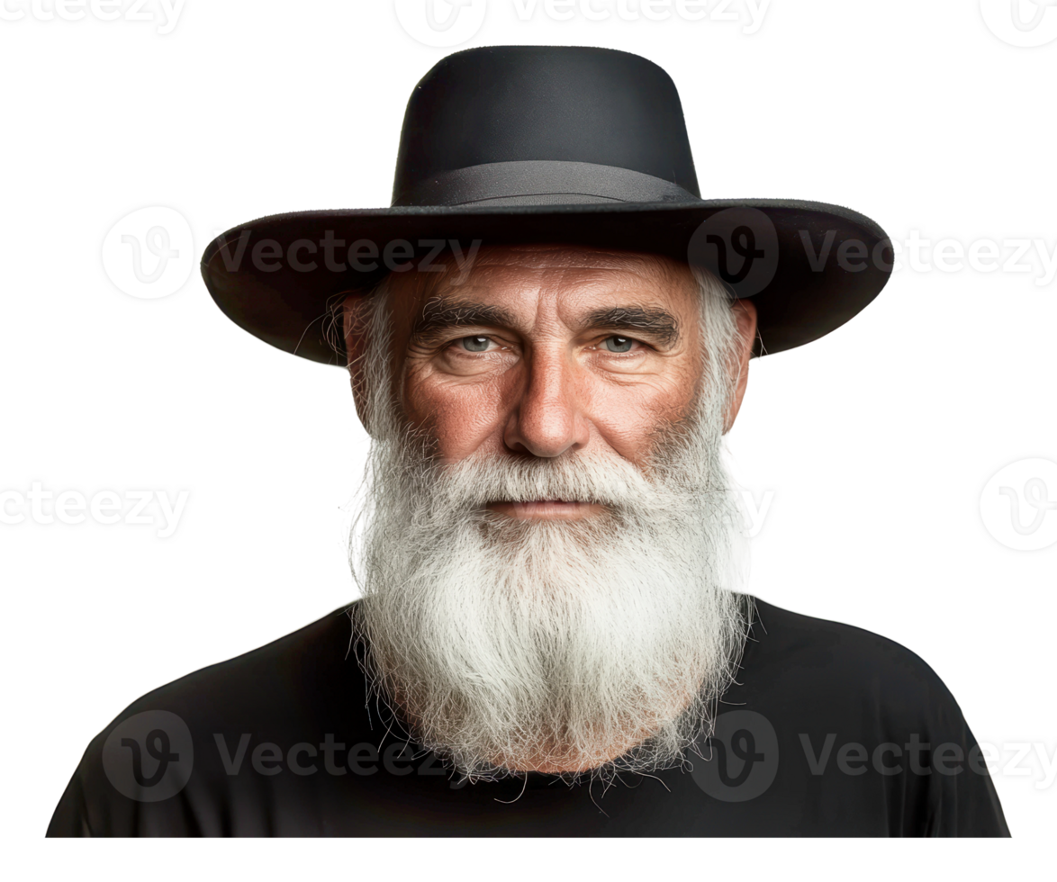 Older man with a long beard and black hat png