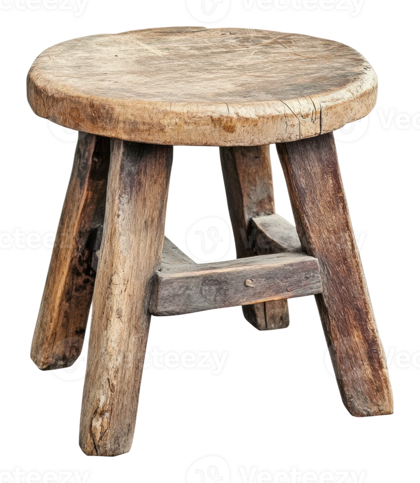 Unique handmade wooden stool with rustic charm png