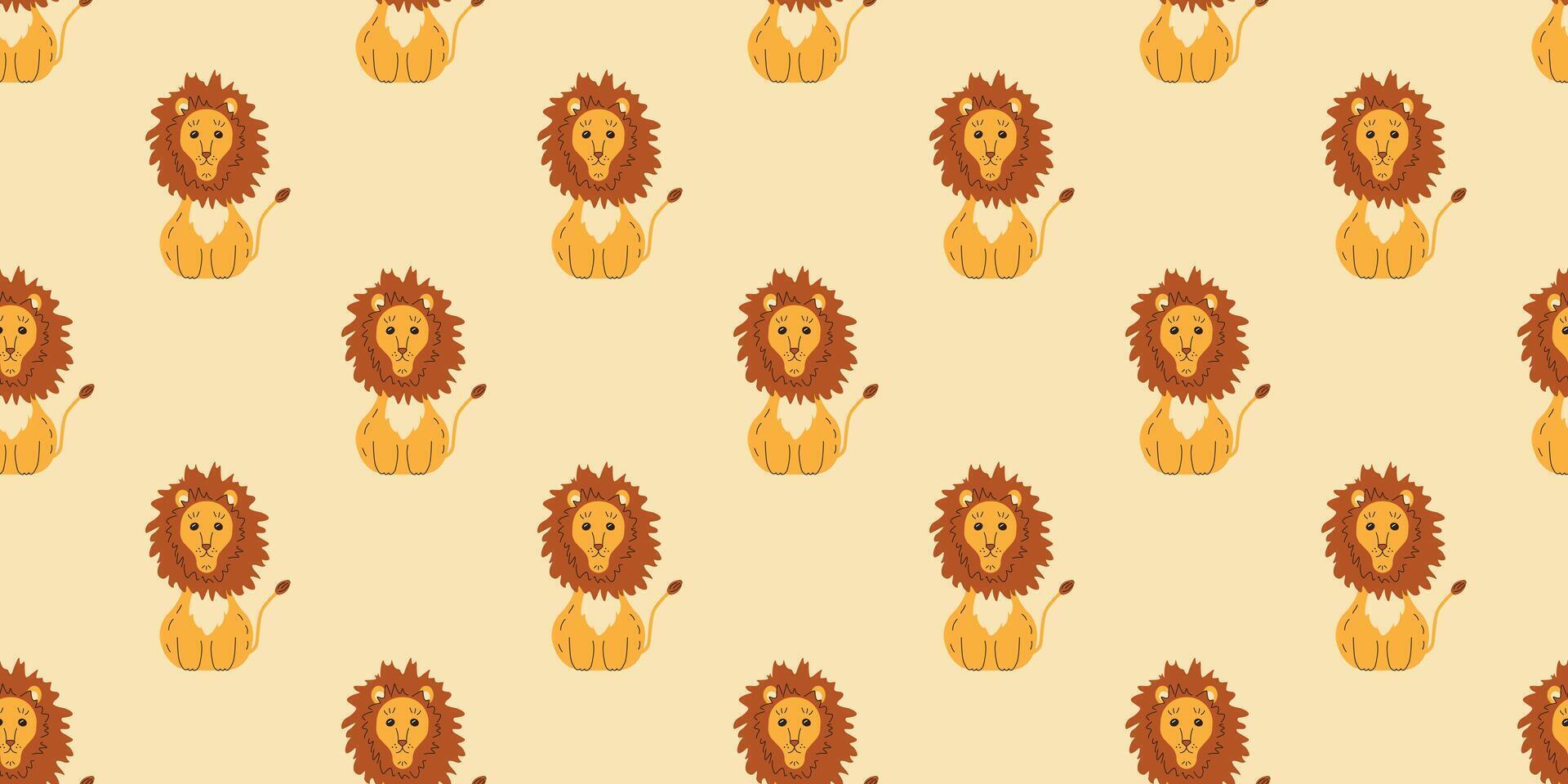 Seamless pattern of lions on beige background for textile, fabric, wrapping paper vector