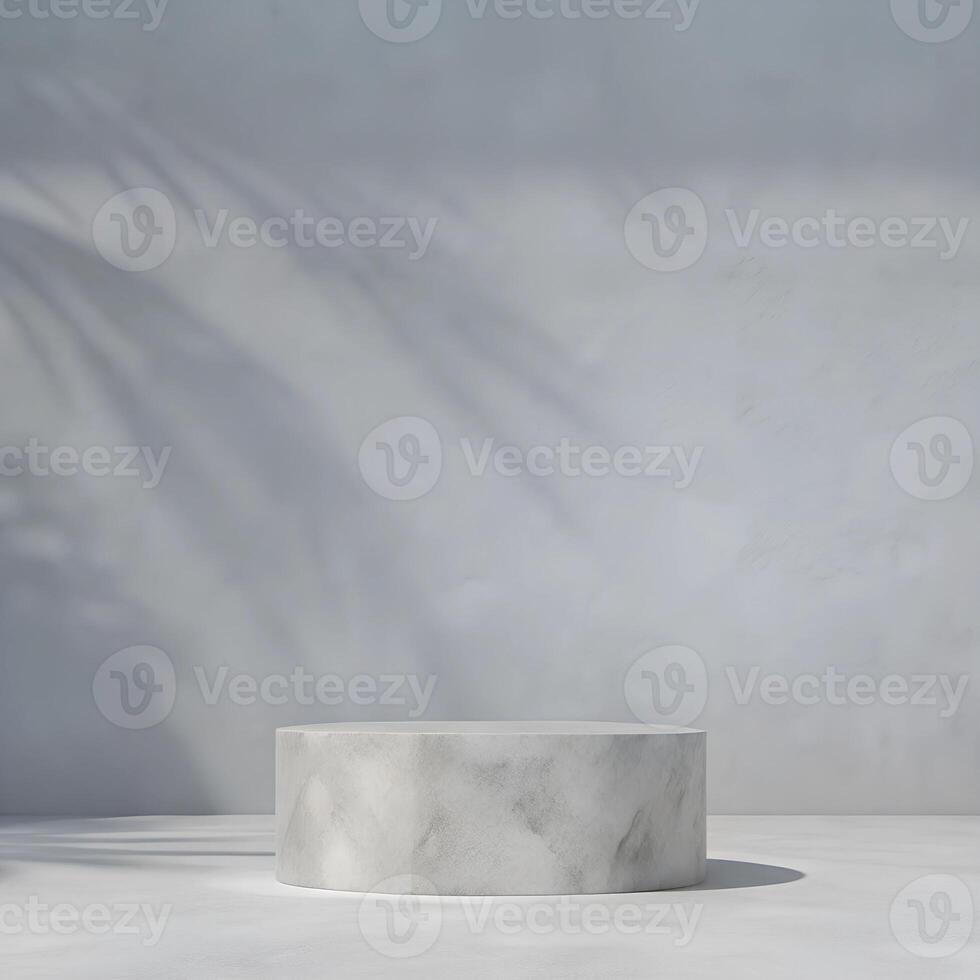 White marble round table in front of a wall photo