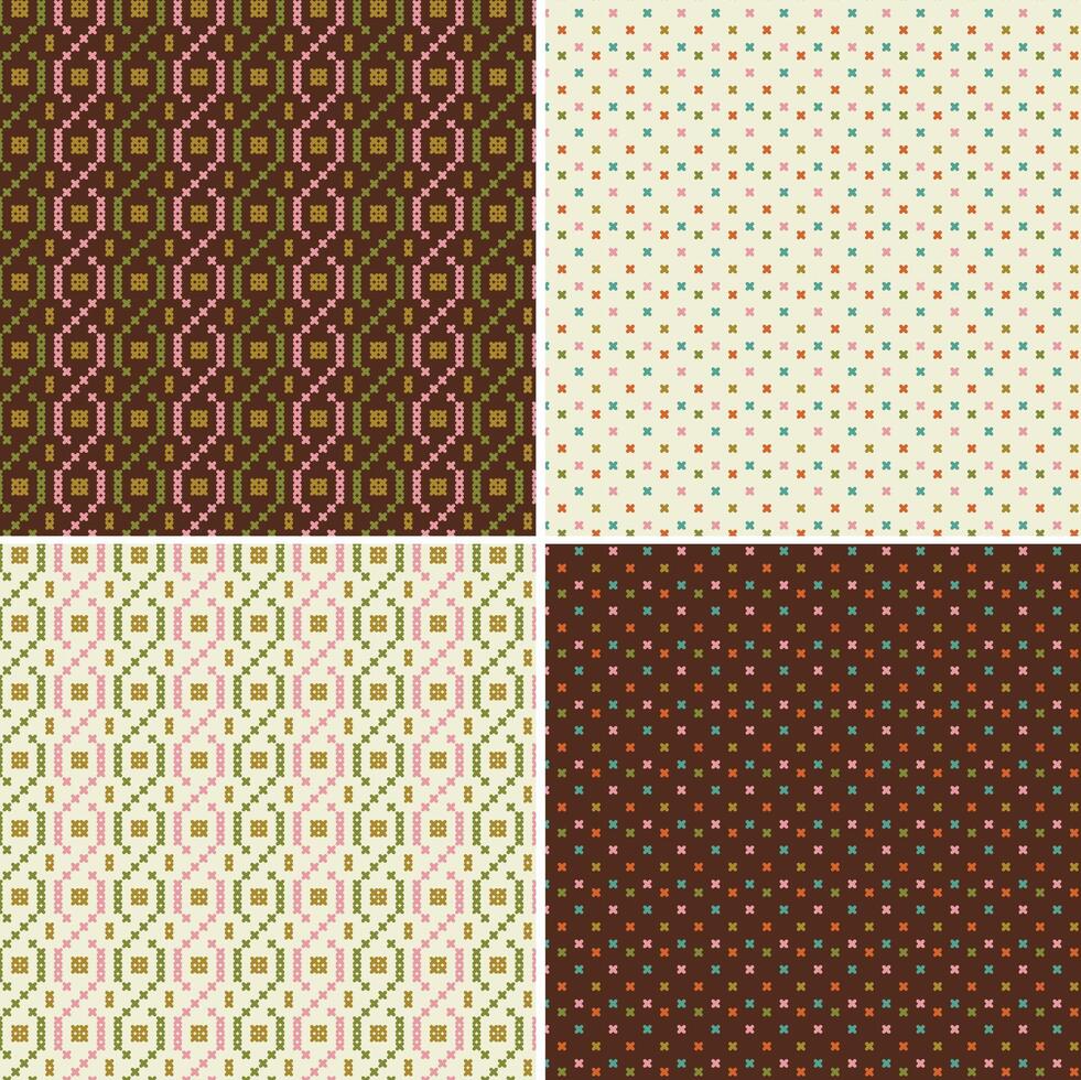 cross stitch seamless multicolor patterns vector