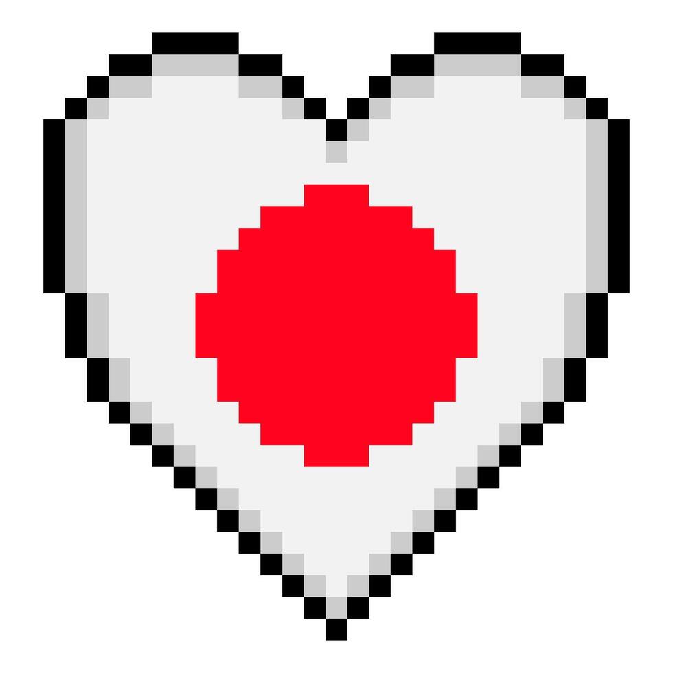Japanese flag with heart shape in pixel art style vector