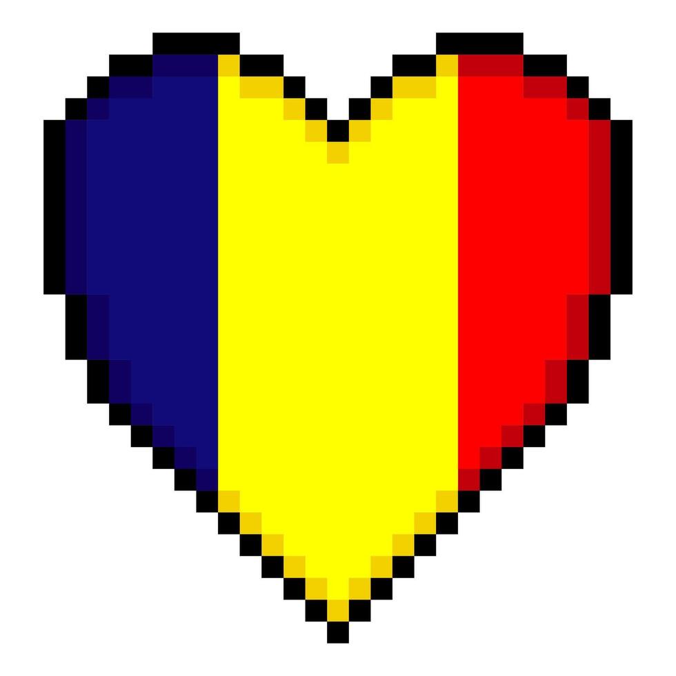 Romania flag with heart shape in pixel art style vector