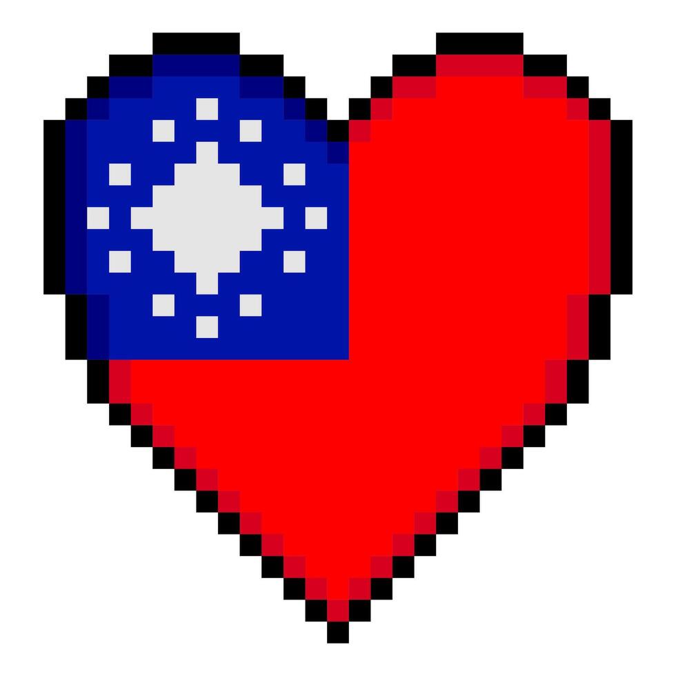 Taiwan flag with heart shape in pixel art style vector