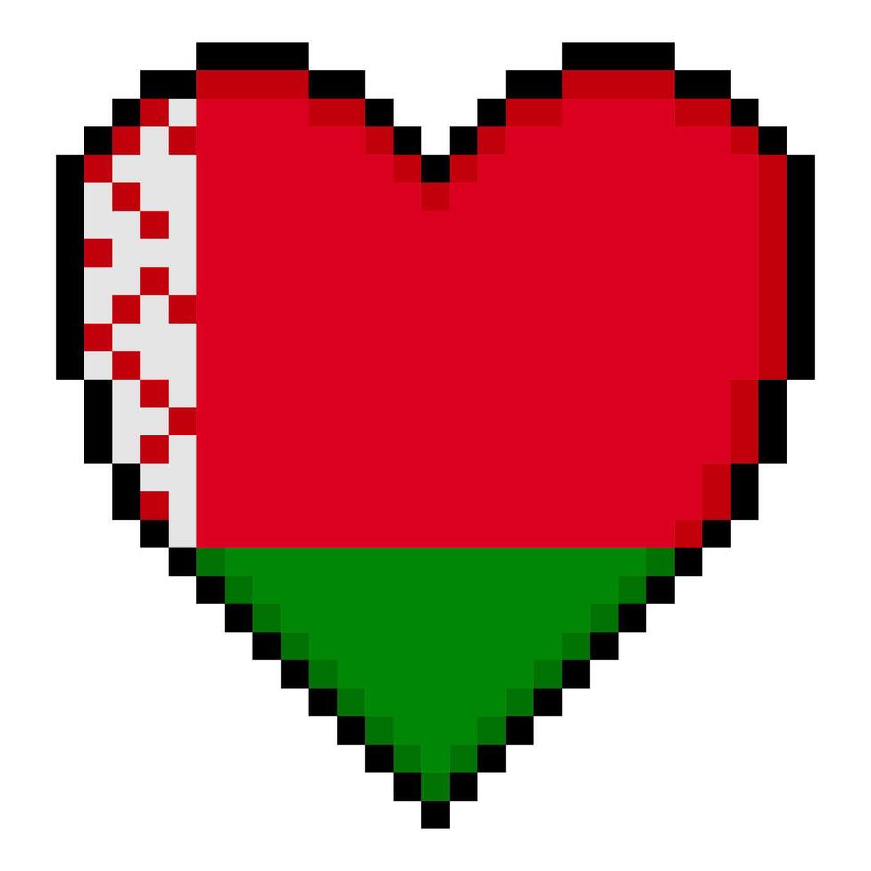 Belarus flag with heart shape in pixel art style vector
